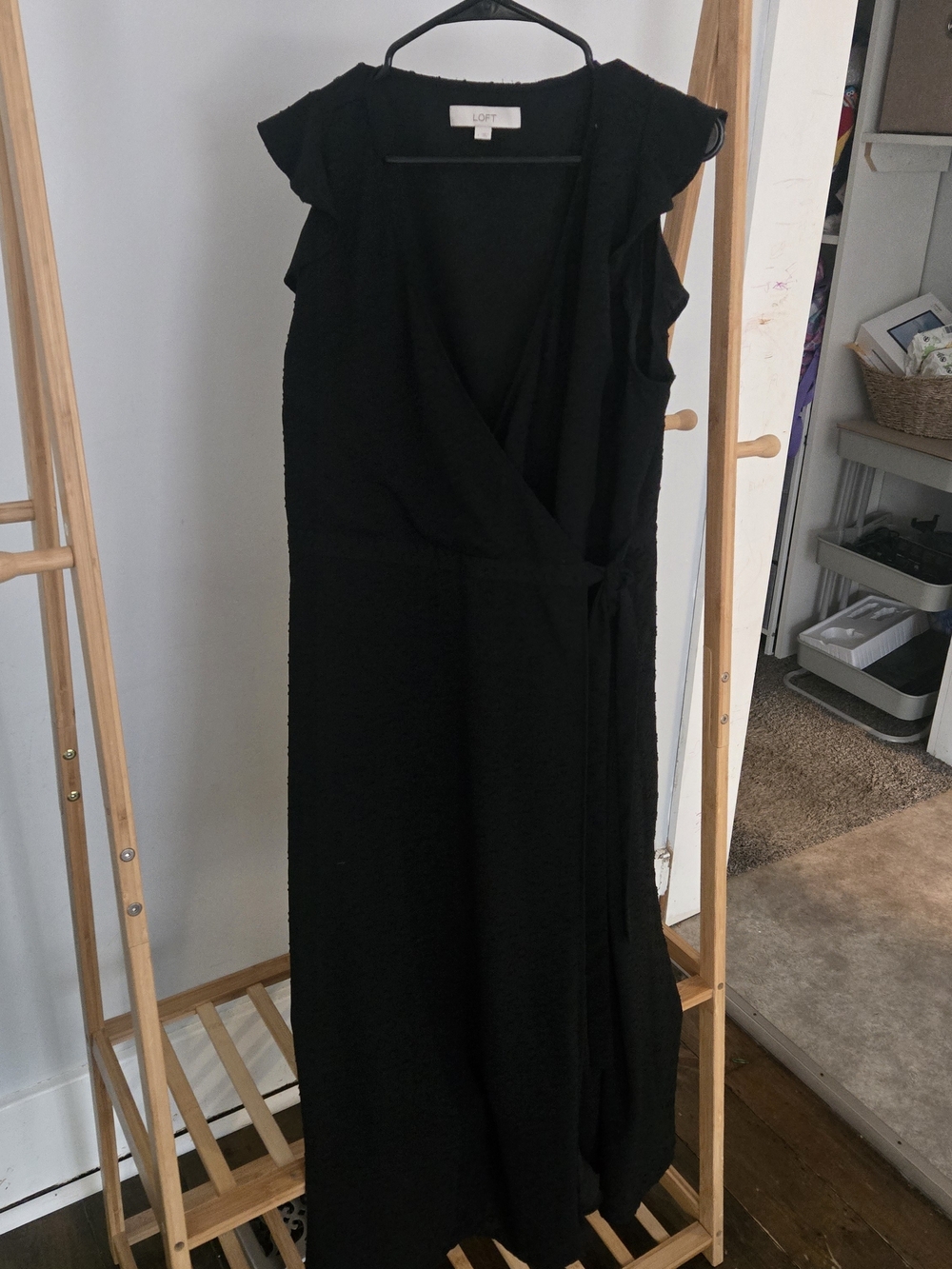 LOFT Black Sleeveless Wrap-Style Maxi Dress